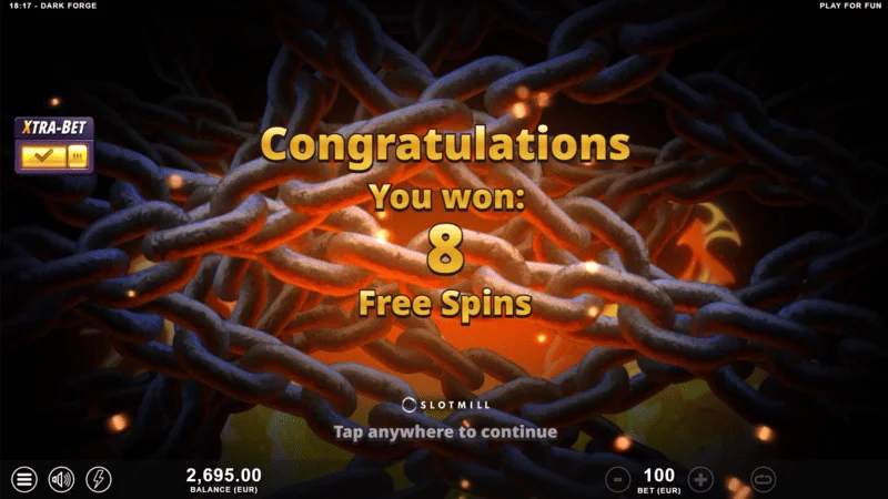 Dark Forge - déclenchement des Free Spins par trois symboles scatter